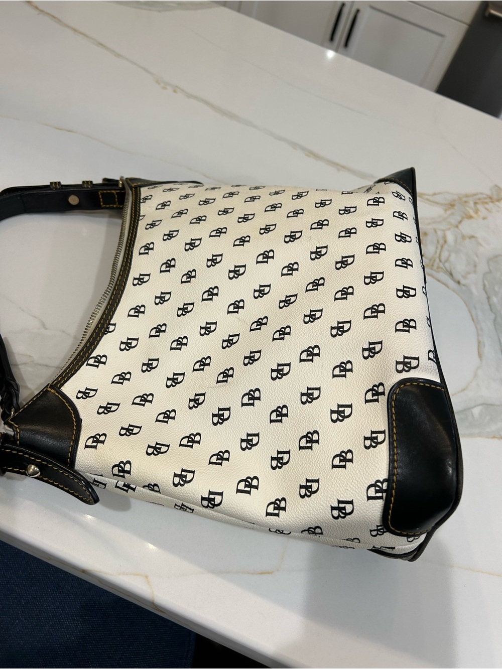Dooney & Bourke White/Black Signature Canvas Hobo Bag - Picture 3 of 4